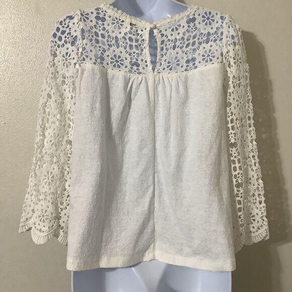 Eri + Ali White Lace Peasant Oversized Boho Hippie Beachy Casual Summer Top XS - Picture 4 of 9